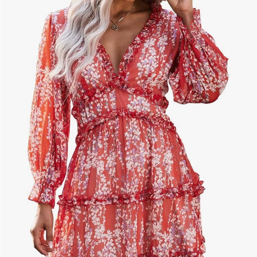 Floral Red Midi Dress